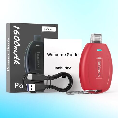 شاحن محمول بسلسلة مفاتيح USB-C، بنك طاقة صغير بقدرة 1600 مللي أمبير في الساعة، حزمة بطارية مدمجة للغاية، جراب طوارئ لأجهزة Android من النوع C وSamsung وPixel وMoto وما إلى ذلك - أبيض in Kuwait