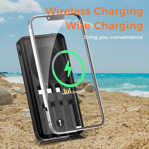 Outdoor Solar Portable Power Bank with Wireless Charging, Built-in Charging Cables, 10000mAh Battery, IP65 Waterproof, Dustproof, Digital Power Indicator, LED Flashlight, High Conversion Efficiency in Saudi Arabia