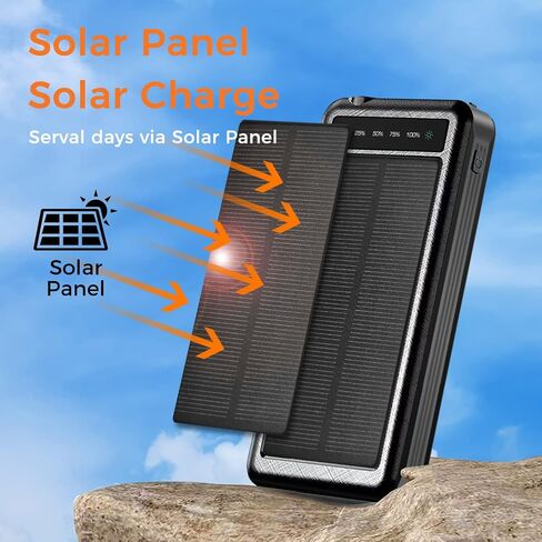 Outdoor Solar Portable Power Bank with Wireless Charging, Built-in Charging Cables, 10000mAh Battery, IP65 Waterproof, Dustproof, Digital Power Indicator, LED Flashlight, High Conversion Efficiency in Saudi Arabia