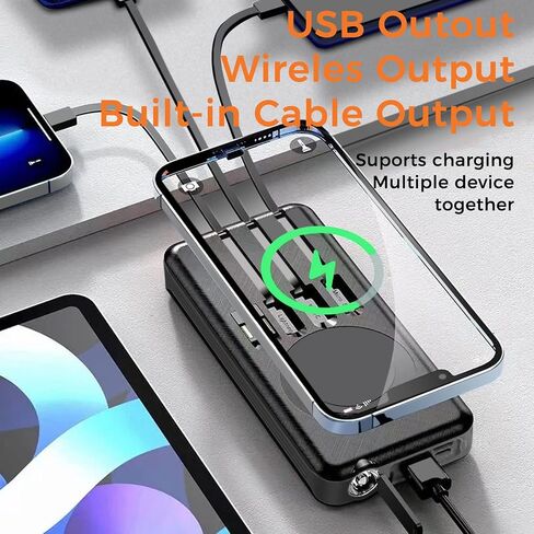 Outdoor Solar Portable Power Bank with Wireless Charging, Built-in Charging Cables, 10000mAh Battery, IP65 Waterproof, Dustproof, Digital Power Indicator, LED Flashlight, High Conversion Efficiency in Saudi Arabia