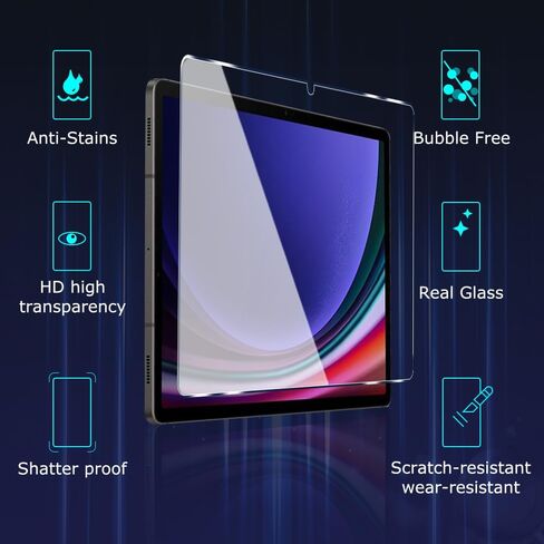 【عبوة من قطعتين】 واقي شاشة Samsung Galaxy Tab S9 مقاس 11 بوصة/Tab S9 FE مقاس 10.9 بوصة مع طبقة مقسى مقاومة للخدش ومقاومة للخدش مقاس 9H in Kuwait