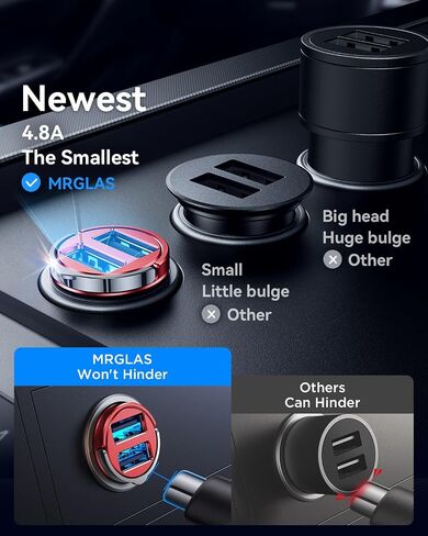 MRGLAS Car Charger, 4.8A [Pull Ring Design] Cigarette Lighter USB Charger,[Smallest All Metal] USB Car Charger Dual Port Car Charger Adapter Compatible with iPhone 14/13/12/11 Samsung Note 9/S10-Red in Saudi Arabia