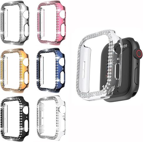 ISENXI Watch Protector cover， compatible with Apple Watch Case 40mm Series Se 6 5 4， PC Plated Hard Bumper, Crystal Diamond Glitter Frame, No Screen Film ， for iWatch Accessories 6pack in Saudi Arabia