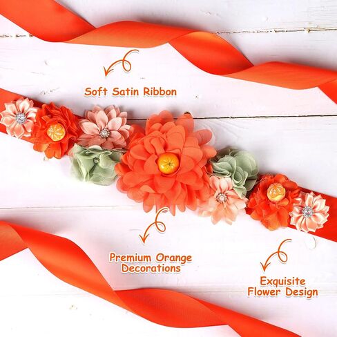 JOYMEMO Little Cutie Baby Shower Maternity Sash Kit - Orange Fruit Baby Shower Belly Belt and Mom to Be & Dad to Be Corsage Pins, New Parents Pregnancy Photo Props Tangerine Theme Party Supplies in Saudi Arabia