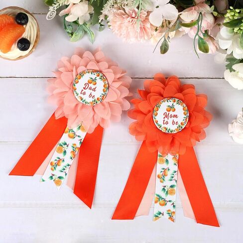 JOYMEMO Little Cutie Baby Shower Maternity Sash Kit - Orange Fruit Baby Shower Belly Belt and Mom to Be & Dad to Be Corsage Pins, New Parents Pregnancy Photo Props Tangerine Theme Party Supplies in Saudi Arabia