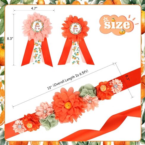 JOYMEMO Little Cutie Baby Shower Maternity Sash Kit - Orange Fruit Baby Shower Belly Belt and Mom to Be & Dad to Be Corsage Pins, New Parents Pregnancy Photo Props Tangerine Theme Party Supplies in Saudi Arabia