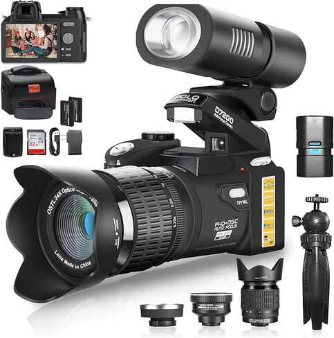 كاميرات DSLR كاميرا رقمية 33 ميجابكسل FHD 1080P كاميرا فيديو كاميرات رقمية ذات تركيز تلقائي للتصوير الفوتوغرافي 24X كاميرا تسجيل فيديو بتكبير رقمي لليوتيوب مع حامل ثلاثي القوائم و3 عدسات in Kuwait