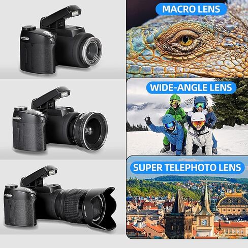كاميرات DSLR كاميرا رقمية 33 ميجابكسل FHD 1080P كاميرا فيديو كاميرات رقمية ذات تركيز تلقائي للتصوير الفوتوغرافي 24X كاميرا تسجيل فيديو بتكبير رقمي لليوتيوب مع حامل ثلاثي القوائم و3 عدسات in Kuwait