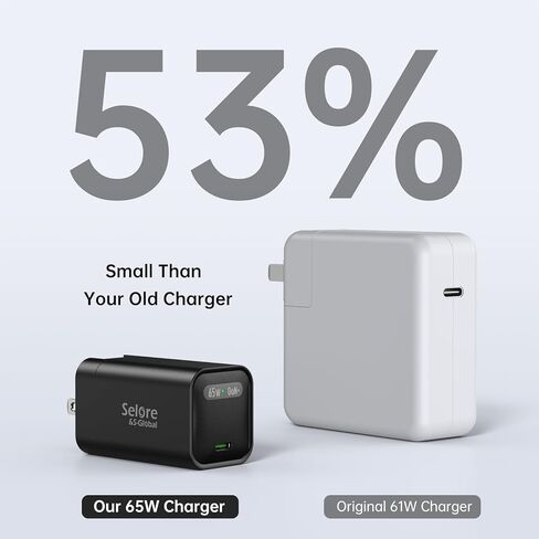 كتلة شاحن USB C، شاحن حائط SELORE 65 وات من النوع C، شاحن MacBook سريع قابل للطي GaN لجهاز MacBook Pro 13 بوصة، MacBook Air 2020، Dell XPS، كمبيوتر محمول، كابل USB C بطول 4 أقدام إلى USB C يتضمن in Kuwait