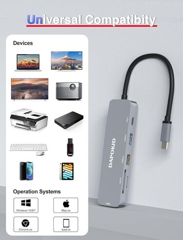 USB C Hub HDMI Type C Adapter, DAPOKJD 5 IN1 Type C Converter (HDMI 4K Ethernet USB3.0+2.0 PD100W Input) USB-C Docking Station,Type C Multiport Dongle Compatible for Ipad/MacBook/Switch/Dell//Lenovo in Saudi Arabia