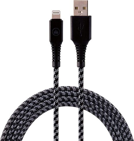 EcoSurvivor USB-A to Lightning Cable, 4 ft., Durable, Braided Cord, Tangle Free, Apple Certified, Compatible with iPhones, iPads, Macbooks, Black/Gray, 50% Charity Give Back, 37597 in Saudi Arabia