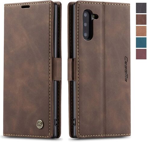 Samsung Galaxy Note 10 Wallet Case, Magnetic Stand Flip Protective Cover Retro Style PU Leather Flip Case with ID & Credit Card Slots Cash Pockets,Stand Holder for Samsung Note 10 6.3 inch(Coffee) in Kuwait