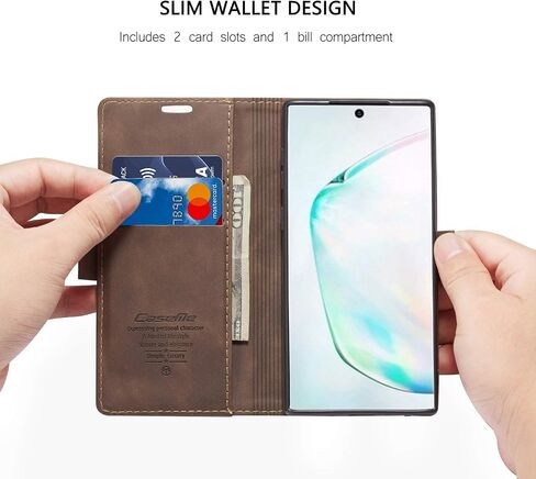 Samsung Galaxy Note 10 Wallet Case, Magnetic Stand Flip Protective Cover Retro Style PU Leather Flip Case with ID & Credit Card Slots Cash Pockets,Stand Holder for Samsung Note 10 6.3 inch(Coffee) in Kuwait