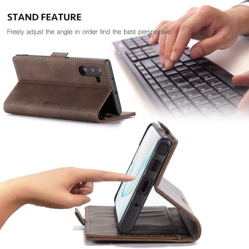 Samsung Galaxy Note 10 Wallet Case, Magnetic Stand Flip Protective Cover Retro Style PU Leather Flip Case with ID & Credit Card Slots Cash Pockets,Stand Holder for Samsung Note 10 6.3 inch(Coffee) in Kuwait