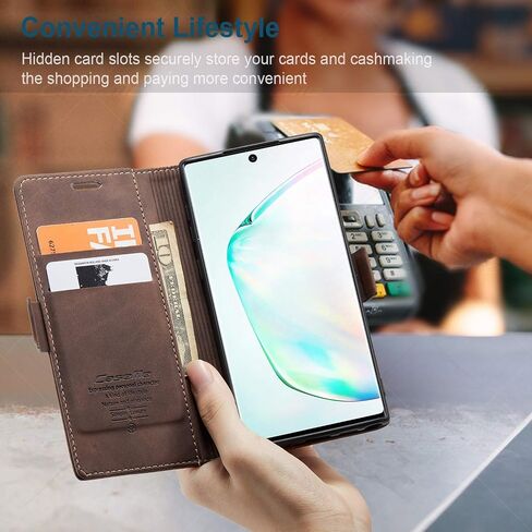 Samsung Galaxy Note 10 Wallet Case, Magnetic Stand Flip Protective Cover Retro Style PU Leather Flip Case with ID & Credit Card Slots Cash Pockets,Stand Holder for Samsung Note 10 6.3 inch(Coffee) in Kuwait