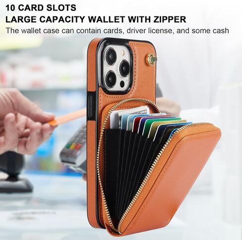 KIHUWEY Crossbody Wallet Case for iPhone 15 Pro Max, Zipper Pocket Case with Card Holder, PU Leather RFID Blocking Protective Cover Case with Kickstand Detachable Wrist Strap Lanyard 6.7" (Brown) in Saudi Arabia