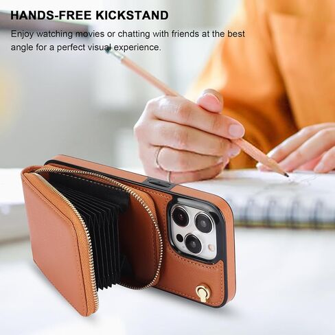 KIHUWEY Crossbody Wallet Case for iPhone 15 Pro Max, Zipper Pocket Case with Card Holder, PU Leather RFID Blocking Protective Cover Case with Kickstand Detachable Wrist Strap Lanyard 6.7" (Brown) in Saudi Arabia