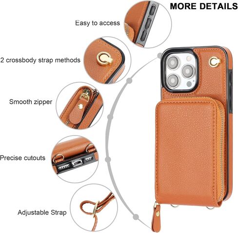 KIHUWEY Crossbody Wallet Case for iPhone 15 Pro Max, Zipper Pocket Case with Card Holder, PU Leather RFID Blocking Protective Cover Case with Kickstand Detachable Wrist Strap Lanyard 6.7" (Brown) in Saudi Arabia