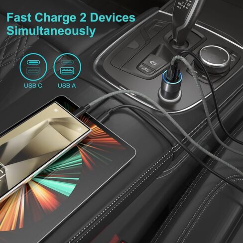 شاحن سيارة شحن سريع من النوع C، مجموعة أدوات شاحن فائقة السرعة Excgood 25 وات USB C محول شاحن حائط لجهاز Galaxy S24 Ultra S23 FE S22 S20 A54 A53 A15 Android، 2X كابل USB C مضفر إلى USB C بطول 6 أقدام in Kuwait