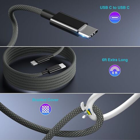 شاحن سيارة شحن سريع من النوع C، مجموعة أدوات شاحن فائقة السرعة Excgood 25 وات USB C محول شاحن حائط لجهاز Galaxy S24 Ultra S23 FE S22 S20 A54 A53 A15 Android، 2X كابل USB C مضفر إلى USB C بطول 6 أقدام in Kuwait