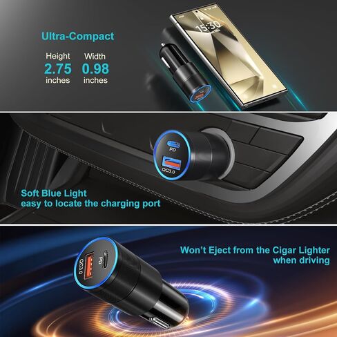 شاحن سيارة شحن سريع من النوع C، مجموعة أدوات شاحن فائقة السرعة Excgood 25 وات USB C محول شاحن حائط لجهاز Galaxy S24 Ultra S23 FE S22 S20 A54 A53 A15 Android، 2X كابل USB C مضفر إلى USB C بطول 6 أقدام in Kuwait