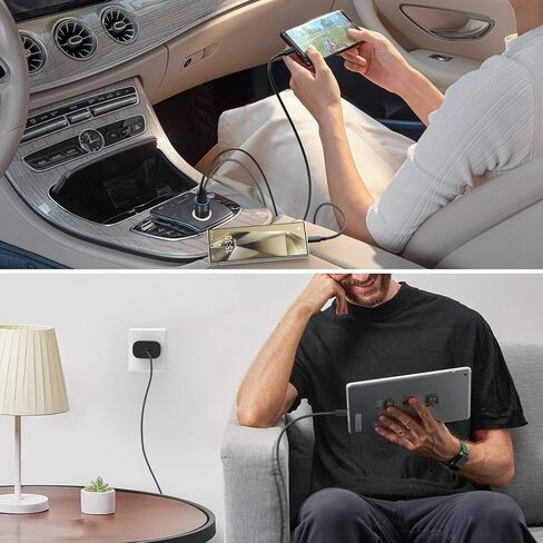 شاحن سيارة شحن سريع من النوع C، مجموعة أدوات شاحن فائقة السرعة Excgood 25 وات USB C محول شاحن حائط لجهاز Galaxy S24 Ultra S23 FE S22 S20 A54 A53 A15 Android، 2X كابل USB C مضفر إلى USB C بطول 6 أقدام in Kuwait