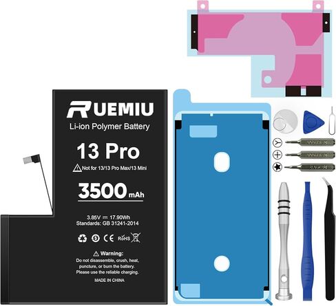 بطارية بديلة لجهاز iPhone 13 Pro، 3500mah 2024 جديدة ومحدثة ذات سعة عالية لنماذج بطارية iPhone 13 Pro A2640 A2639 A2638 A2636 A2483 مع مجموعة أدوات إصلاح احترافية كاملة in Kuwait