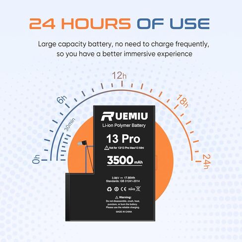 بطارية بديلة لجهاز iPhone 13 Pro، 3500mah 2024 جديدة ومحدثة ذات سعة عالية لنماذج بطارية iPhone 13 Pro A2640 A2639 A2638 A2636 A2483 مع مجموعة أدوات إصلاح احترافية كاملة in Kuwait