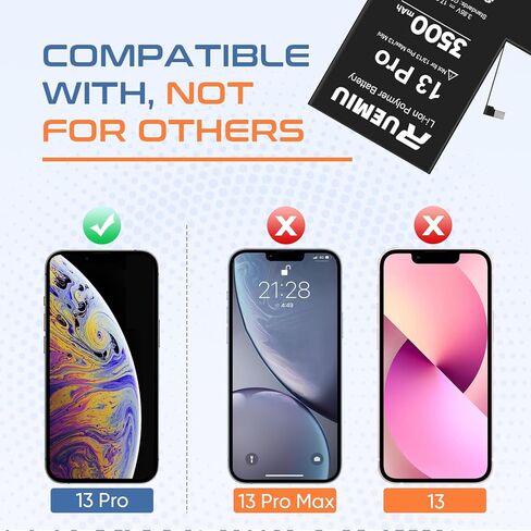 بطارية بديلة لجهاز iPhone 13 Pro، 3500mah 2024 جديدة ومحدثة ذات سعة عالية لنماذج بطارية iPhone 13 Pro A2640 A2639 A2638 A2636 A2483 مع مجموعة أدوات إصلاح احترافية كاملة in Kuwait