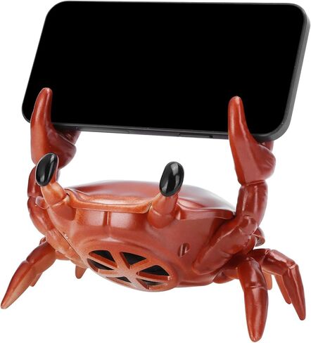 حامل هاتف مع مكبر صوت بلوتوث، حامل هاتف محمول 2 في 1 على شكل سرطان البحر + مكبر صوت بلوتوث، حامل مكبر صوت محيطي متعدد الوظائف 360 درجة للمنزل، الديكور (أحمر) in Kuwait