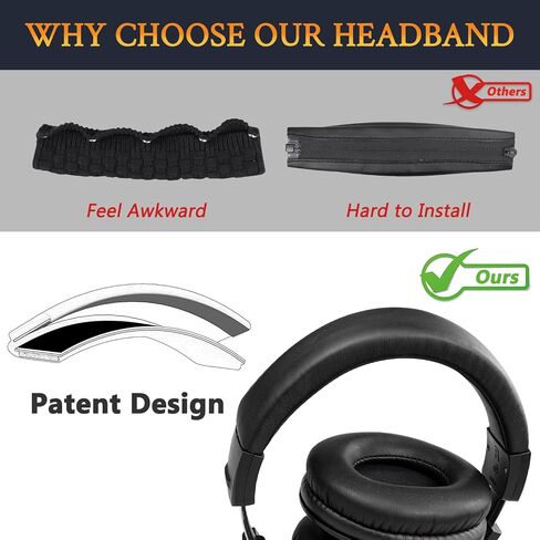 SOULWIT Protein Leather Headband Cover for Audio Technica ATH M40, M40X Headphones, Replacement Headstrap Pad Repair Part (Black) in Saudi Arabia