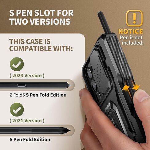 حافظة TONGATE لهاتف Z Fold 5 مع حامل حلقي، حامل أقلام Z Fold5 S مدمج، حافظة هاتف متينة مقاومة للصدمات مع واقي شاشة وغطاء كاميرا منزلق ومشبك حزام لهاتف Samsung Galaxy Z Fold 5 2023، أسود in Kuwait