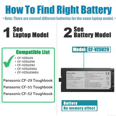 بطارية الكمبيوتر المحمول CF-VZSU29 لجهاز Panasonic CF-29 CF-51 CF-52 Series Toughbook، P/N: CF-VZSU29A CF-VZSU29R CF-VZSU29ASU CF-VZSU29U CF-VZSU29AU (9 خلايا 7800 مللي أمبير في الساعة) in Kuwait