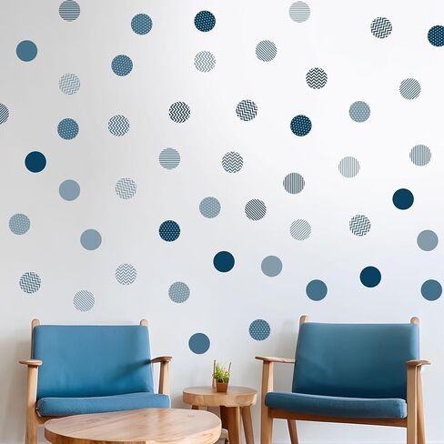 Boho Polka Dot Wall Sticker, 48 Removable and Repositionable Pattern Decals - Premium Fabric Material, Polka Dots, Stripes, Chevrons and Solid in 3 Shades of a Color (Blue), CP054 in Saudi Arabia