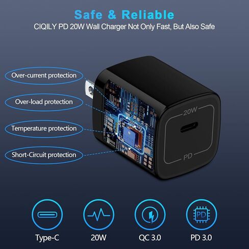 سامسونج نوع C سوبر سريع الروبوت الهاتف الجدار شاحن كتلة 20W USB C شحن سريع الطوب شاحن محول لسامسونج غالاكسي A15 / A35 / A54 5G / A55 / A14 / S24 الترا / S23 / S22 / S21 / S20 / S10 / بكسل 8a / 8 / 7 / ايفون 15 in Kuwait