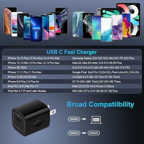 سامسونج نوع C سوبر سريع الروبوت الهاتف الجدار شاحن كتلة 20W USB C شحن سريع الطوب شاحن محول لسامسونج غالاكسي A15 / A35 / A54 5G / A55 / A14 / S24 الترا / S23 / S22 / S21 / S20 / S10 / بكسل 8a / 8 / 7 / ايفون 15 in Kuwait