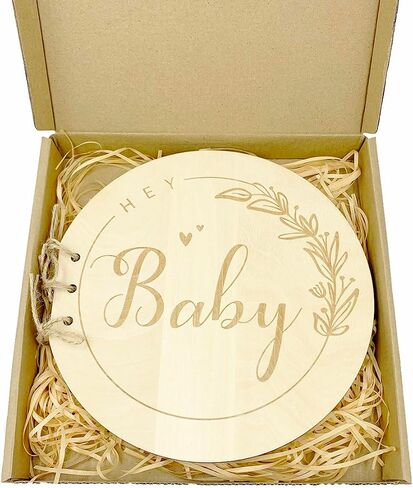 Hey Baby Wood Baby Shower Guest Book, Baby Shower Sign in Guest Book, Baby Shower Guest Book Alternatives,Rustic Guest Advice Book with Blank Pages Keepsake Gift for New Parents and Expecting Mothers in Saudi Arabia