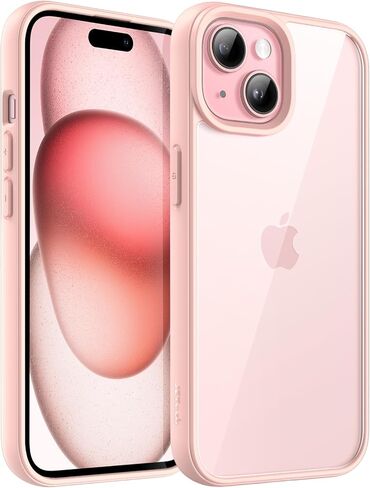 JETech Case for iPhone 15 6.1-Inch, Shockproof Phone Bumper Cover, Solid Color Matte TPU Frame, Anti-Scratch Clear Back (Pink) in Saudi Arabia