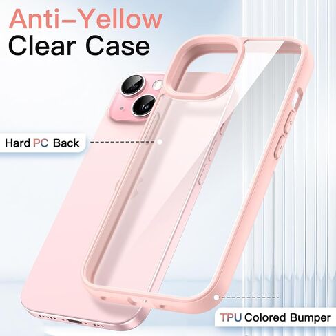 JETech Case for iPhone 15 6.1-Inch, Shockproof Phone Bumper Cover, Solid Color Matte TPU Frame, Anti-Scratch Clear Back (Pink) in Saudi Arabia
