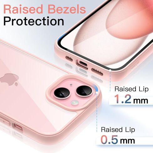 JETech Case for iPhone 15 6.1-Inch, Shockproof Phone Bumper Cover, Solid Color Matte TPU Frame, Anti-Scratch Clear Back (Pink) in Saudi Arabia