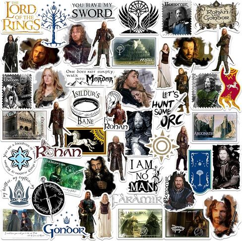مجموعة متنوعة من ملصقات الفينيل الفاخرة الكبيرة من Lord of The Rings Rohan & Gondor 50 قطعة - كمبيوتر محمول، زجاجة مياه، سجل القصاصات، الكمبيوتر اللوحي، لوح التزلج، داخلي/خارجي in Kuwait
