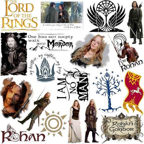 مجموعة متنوعة من ملصقات الفينيل الفاخرة الكبيرة من Lord of The Rings Rohan & Gondor 50 قطعة - كمبيوتر محمول، زجاجة مياه، سجل القصاصات، الكمبيوتر اللوحي، لوح التزلج، داخلي/خارجي in Kuwait