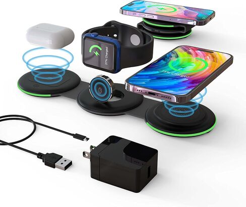 DREU 3 in 1 Wireless Charging Station, Foldable Charging Pad, Compatible with MagSafe for Multiple Devices for iPhone 15/14/13/12/11/XS/Pro Max/X/XR/8, Apple Watch 2-8,Airpods Pro/2/3,Samsung-WT in Saudi Arabia