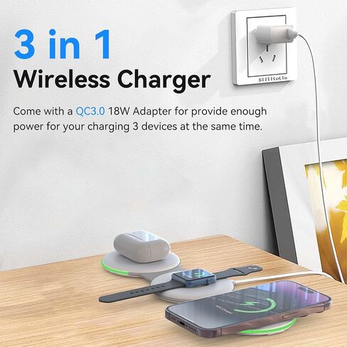 DREU 3 in 1 Wireless Charging Station, Foldable Charging Pad, Compatible with MagSafe for Multiple Devices for iPhone 15/14/13/12/11/XS/Pro Max/X/XR/8, Apple Watch 2-8,Airpods Pro/2/3,Samsung-WT in Saudi Arabia