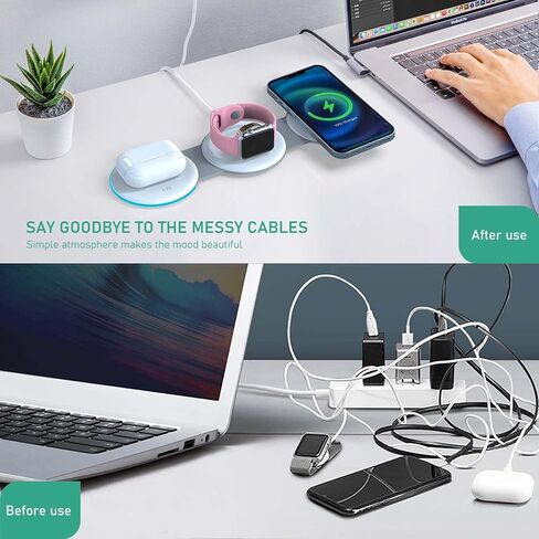 DREU 3 in 1 Wireless Charging Station, Foldable Charging Pad, Compatible with MagSafe for Multiple Devices for iPhone 15/14/13/12/11/XS/Pro Max/X/XR/8, Apple Watch 2-8,Airpods Pro/2/3,Samsung-WT in Saudi Arabia