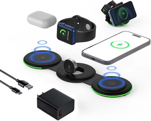 DREU 3 in 1 Wireless Charging Station, Foldable Charging Pad, Compatible with MagSafe for Multiple Devices for iPhone 15/14/13/12/11/XS/Pro Max/X/XR/8, Apple Watch 2-8,Airpods Pro/2/3,Samsung-WT in Saudi Arabia
