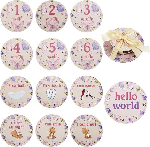 13PCS Butterfly Wooden Monthly Photo Cards, Butterfly Newborn Gift for Girls and Boys, Hello World Newborn Photo Booth Props for Butterfly Baby Shower Pregnancy Announcement Party Decorations in Saudi Arabia