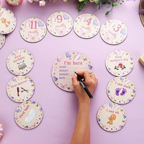 13PCS Butterfly Wooden Monthly Photo Cards, Butterfly Newborn Gift for Girls and Boys, Hello World Newborn Photo Booth Props for Butterfly Baby Shower Pregnancy Announcement Party Decorations in Saudi Arabia