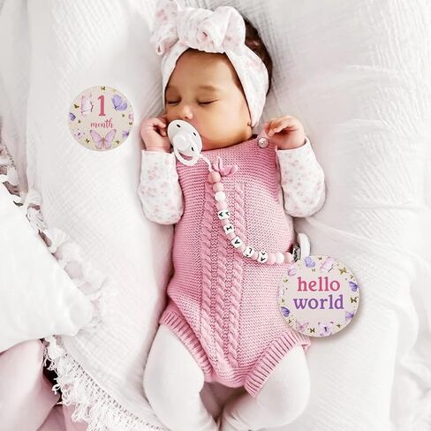 13PCS Butterfly Wooden Monthly Photo Cards, Butterfly Newborn Gift for Girls and Boys, Hello World Newborn Photo Booth Props for Butterfly Baby Shower Pregnancy Announcement Party Decorations in Saudi Arabia