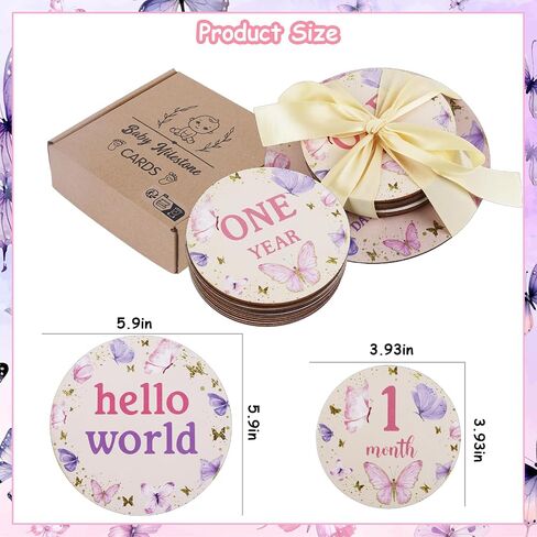13PCS Butterfly Wooden Monthly Photo Cards, Butterfly Newborn Gift for Girls and Boys, Hello World Newborn Photo Booth Props for Butterfly Baby Shower Pregnancy Announcement Party Decorations in Saudi Arabia